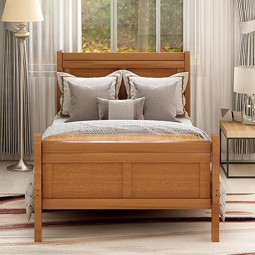 Miniatura 12 de Harper & Bright Designs Base de cama con plataforma de madera, base de colchón, cama de trineo con cabecera, estribo, soporte de listones de madera