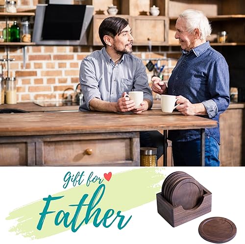 Miniatura 6 de Posavasos de madera para bebidas con soporte (6 unidades), posavasos de madera para bebidas hechos de madera de nogal, posavasos para mesa de