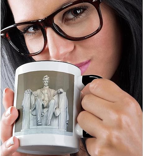 Miniatura 2 de 3dRose Abraham Lincoln Memorial, Washington DC-US09 RKL0011-Raymond Klass - Taza de dos tonos, 11 onzas, negroblanco