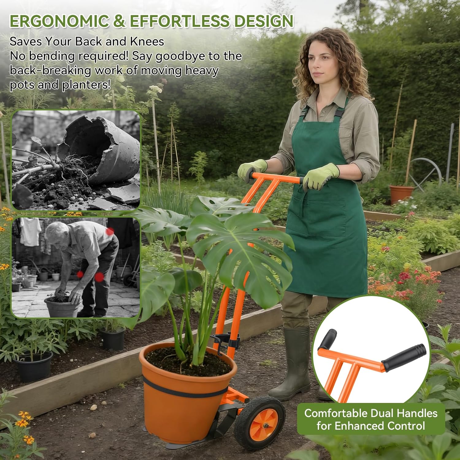 Rolling Plant Caddy with Wheels, 187LBS Heavy Duty Plant Dolly, Potted Plant Mover with Adjustable Grabbing Arm & Suction Cups, Garden Pot Mover Trolley Cart with Strap, Indoor & Outdoor Use