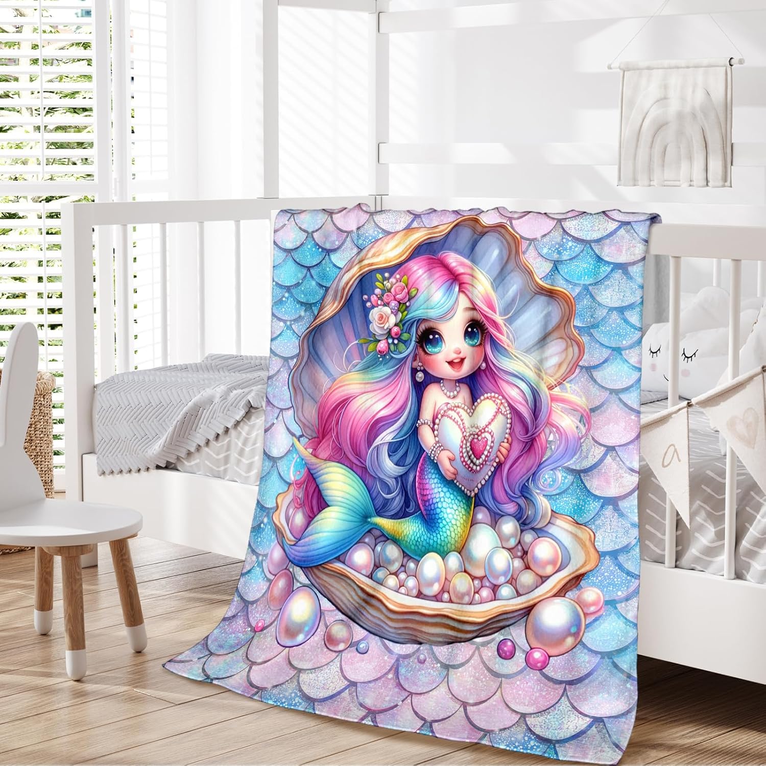 Kids Blanket Mermaids Blanket for Girls Gift for Mermaids Lovers, Cozy Warm Lightweight 50 x 40 Inches Throw for Bedroom Bed Sofa Camping - Image 4