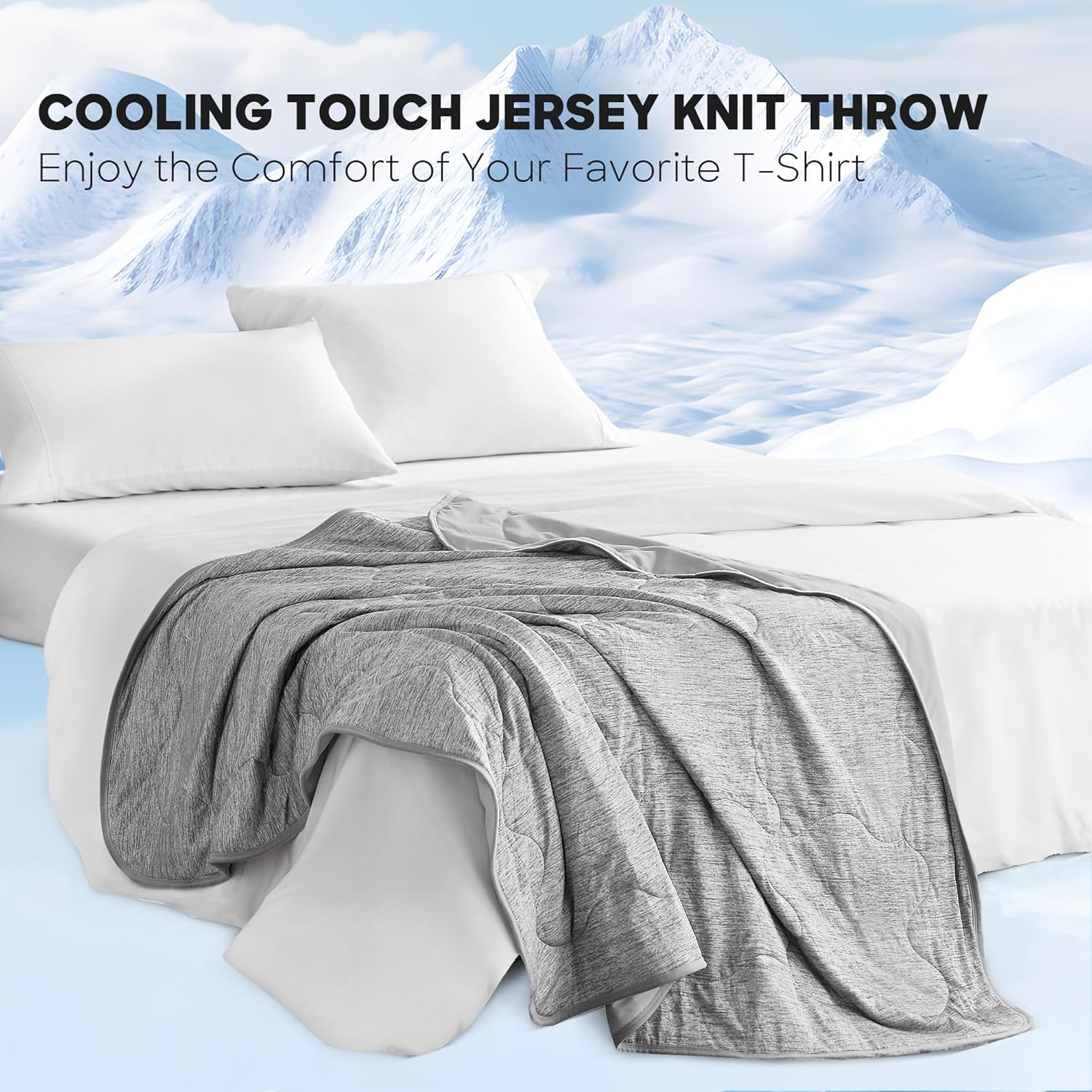 Sharper Image Cozy Jersey Knit Throw Blanket Ultra-Soft & Cooling Touch Throw Chic Ogee Quilting, All Season & Lightweight Summer Throw Blanket Cozy T-Shirt Handfeel, Gift Ready, 50x60, Grey - Image 2