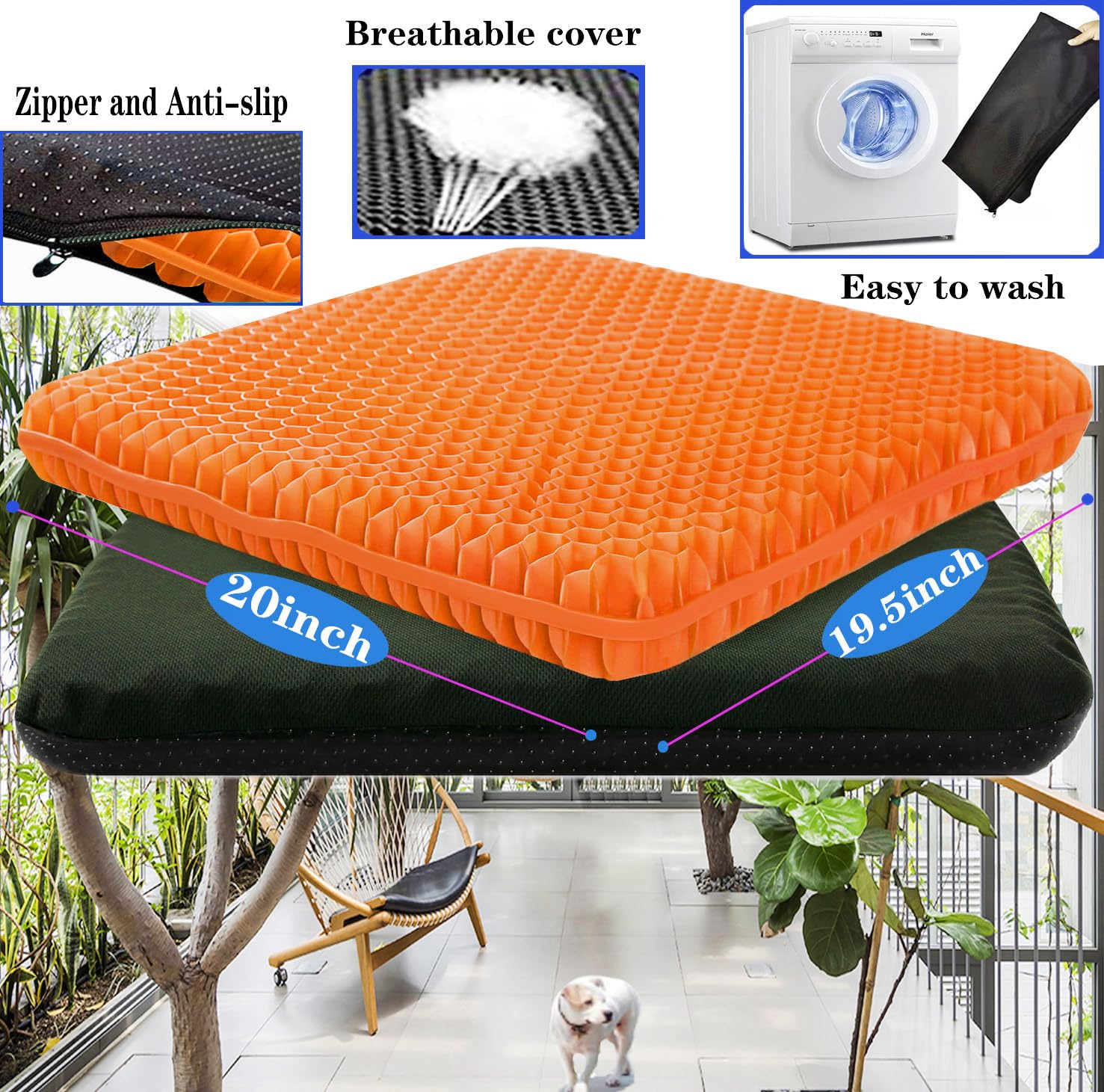 Cuscino da seduta in gel per lunghe sedute, extra large e spesso, per schiena, fianchi, sciatica, coccige, sollievo dal dolore per sedie da ufficio, sedie a rotelle, auto, stadio, candeggina, viaggi.