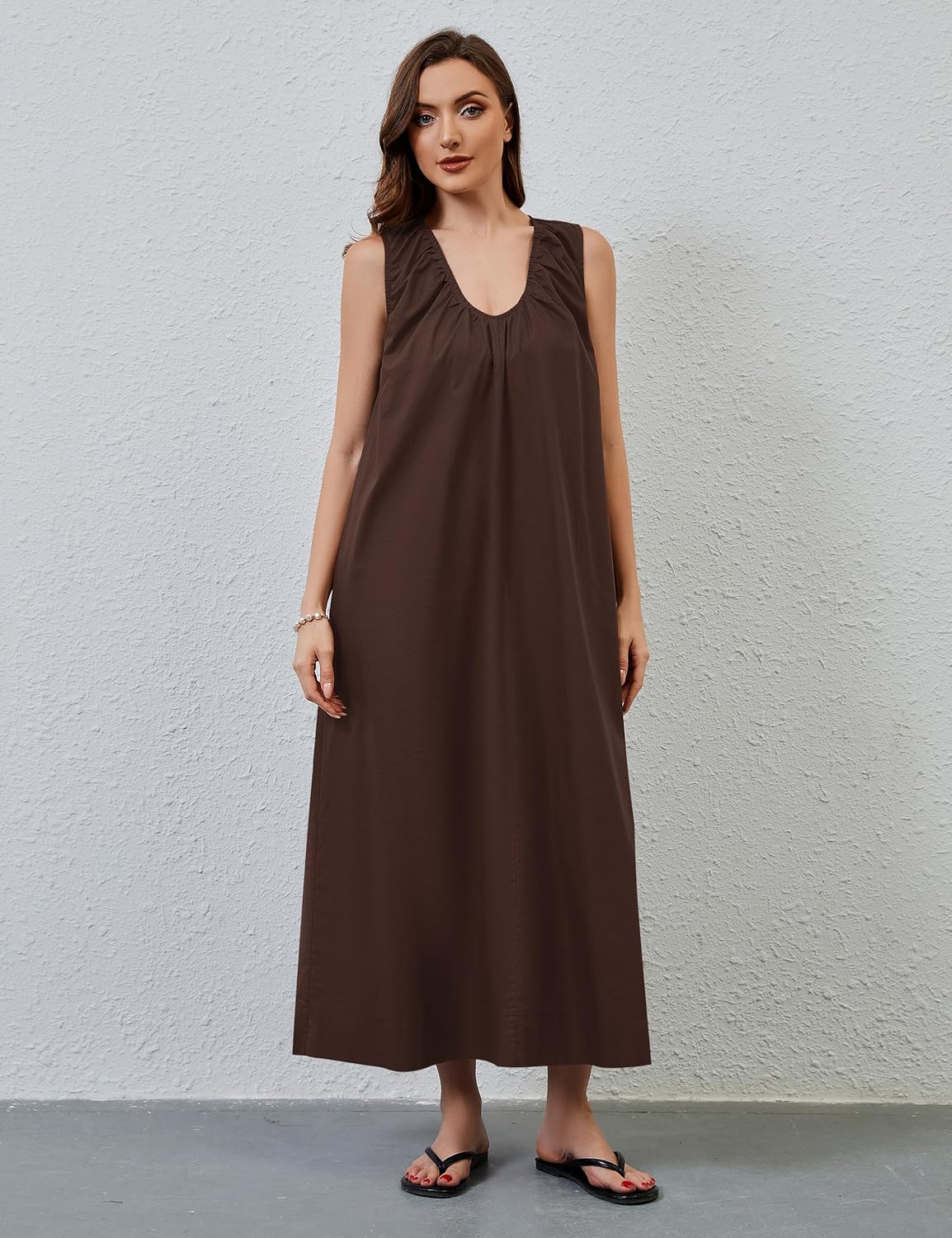 MISSACTIVER Women's Sleeveless Maxi Dress Scoop Neck Ruched Long Dress with Side Pockets Wide Shoulder Elegant Blouse Dresses - Image 2