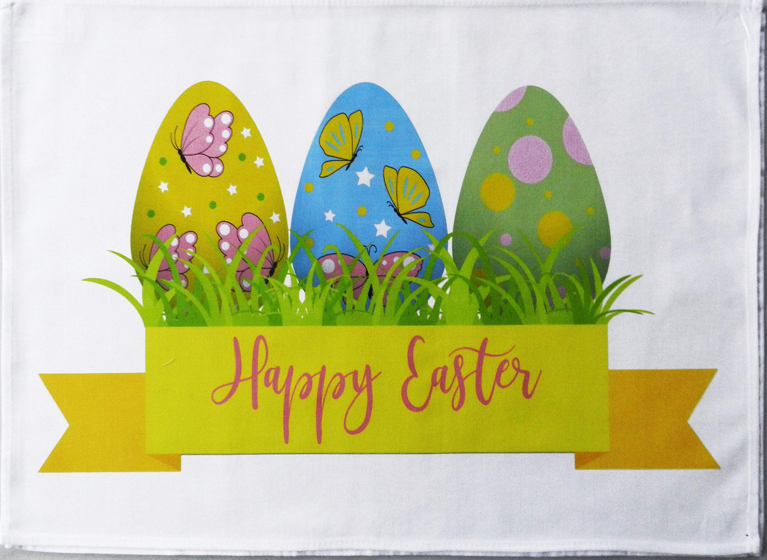 Half A Donkey Chocolate Happy Easter - Colourful Easter Egg Design Large Cotton Tea Towel