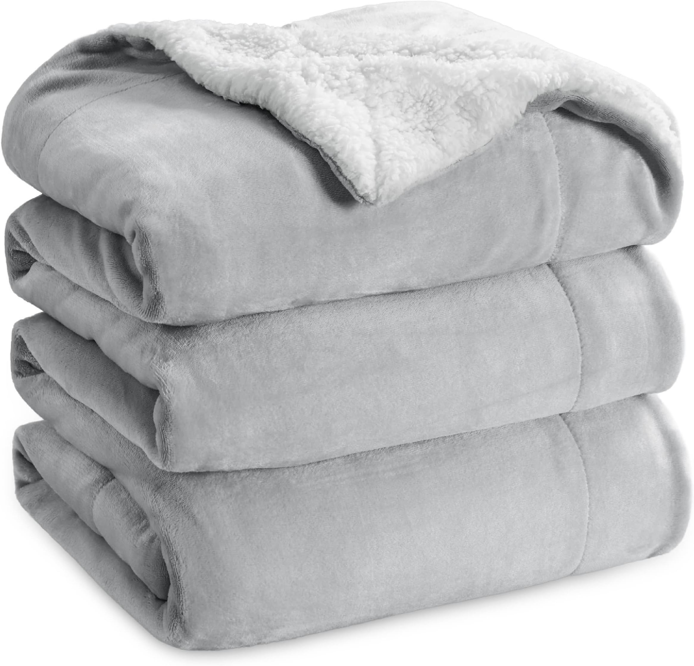 GentleSoft Sherpa Fleece Blanket Queen Size for Bed, Non-Heated, Thick and Warm Throw for Women and Men, Soft Fuzzy Plush Queen Blanket for Winter, Light Grey, 90x90 Inches