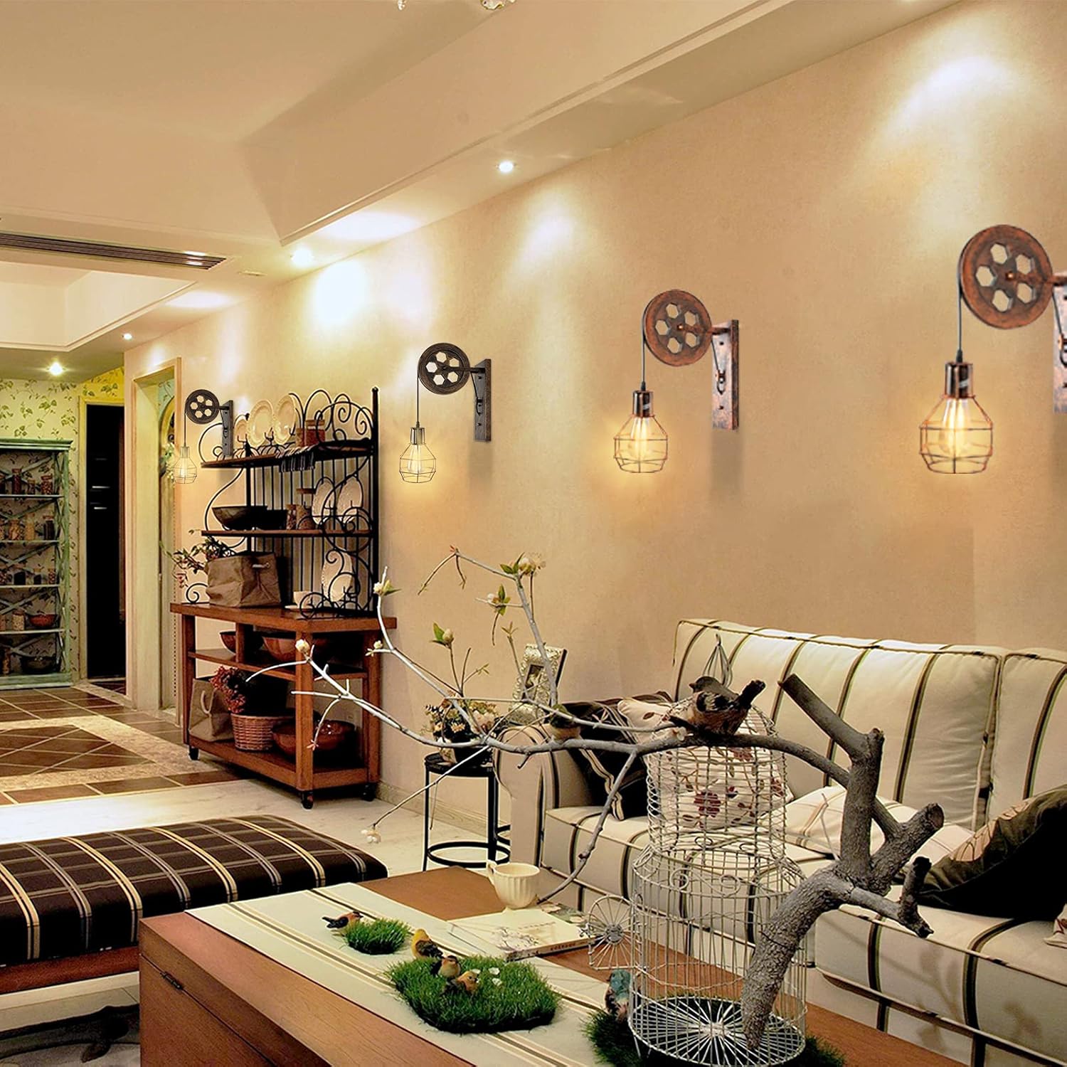 🔥 Cashback up to 70% PUZHI HOME Industrial Wall Sconce Pulley Wall Lamp 1-Light Wall Light Fixtures for Indoor Lighting Bathroom Kitchen Living Room-Bronze