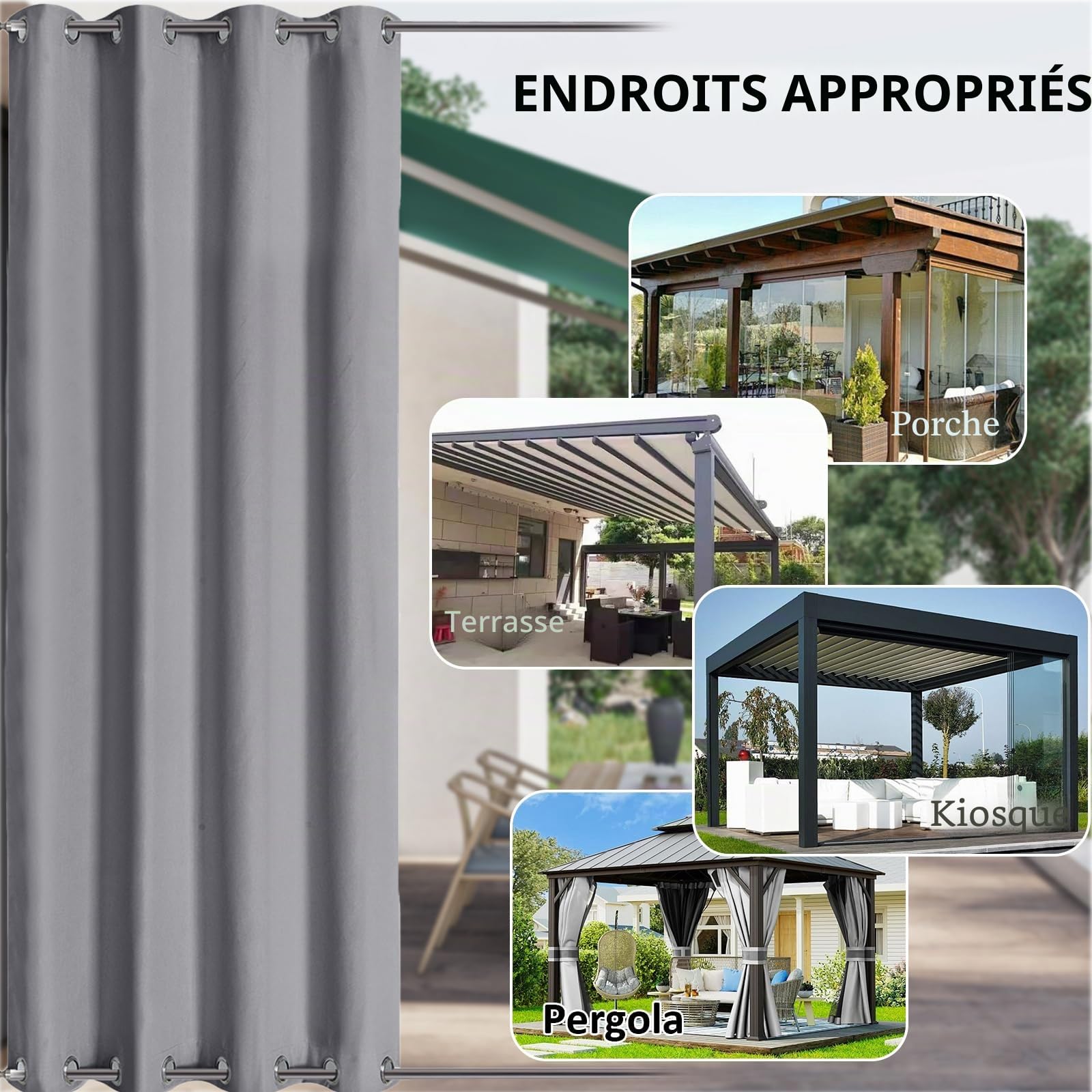 LiveGo Rideaux d'extérieur Imperméables avec Œillets (Haut et Bas), 2 Panneaux Occultants Anti-UV et Coupe-Vent pour Terrasse, Pergola, Jardin, Véranda, Balcon