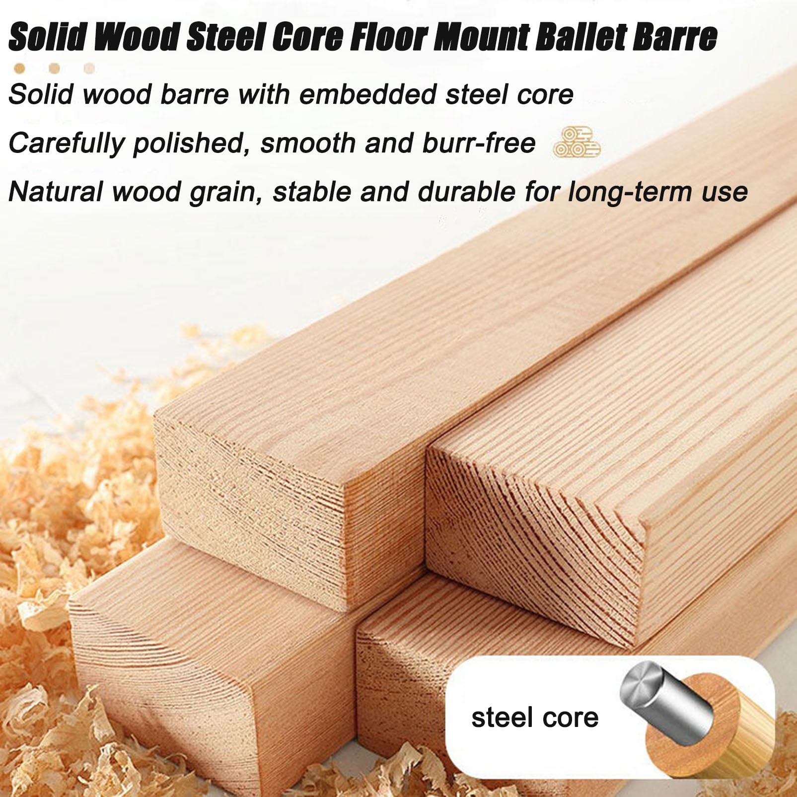 Barra de Ballet de Altura Ajustable para Montaje en Suelo, con núcleo de Acero y Madera Maciza | Base de Brida Estable, Ideal para Entrenamiento de Pilates y Danza en casa, Barra de Ballet p