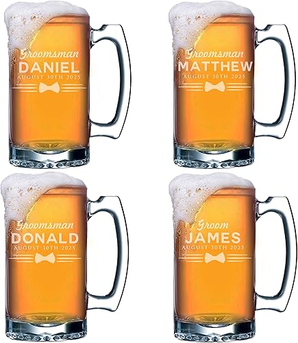 Miniatura 7 de My Personal Memories Tazas de cerveza personalizadas para padrinos de boda, mejor hombre, novio, estilo uniforme, 16 onzas (3)