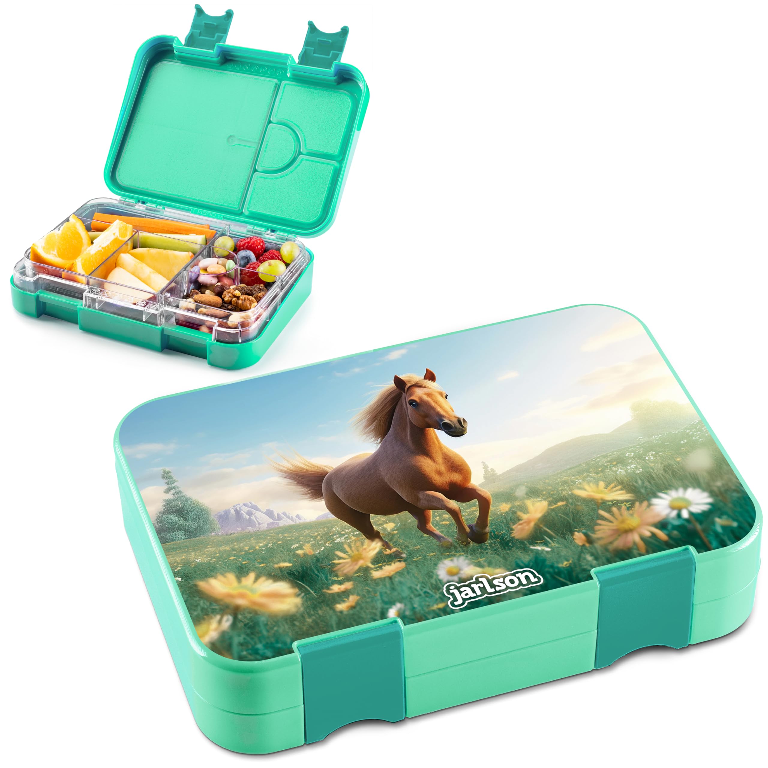 Persönliche Kinder Brotdose Mit Fächern - Motiv Pferd, 1 Liter, BPA-frei, Für Kita & Schule