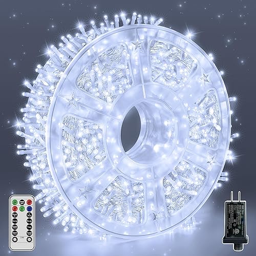 Miniatura 11 de Guirnalda de luces de 1200 LED de 196 pies, impermeable, para exteriores, con control remoto y temporizador, 8 modos de luces regulables para Blanco