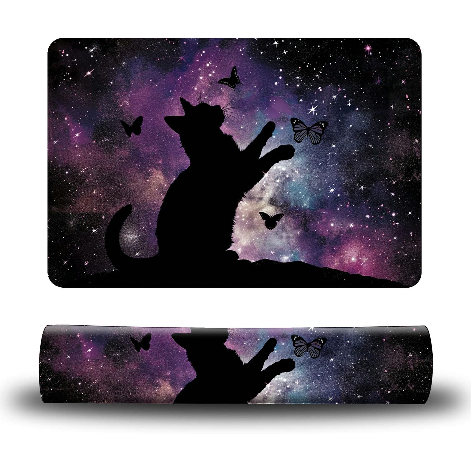 Dikoer Dog Food Mat, 15.7" x 23.6" Absorbent Pet Feeding Mat for Food and Water, Waterproof Diatom Mud Pet Placemat with Non-Slip Rubber Backing, Easy Clean Cat Bowl Mat for Floors - Dark Cat