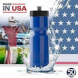 50 Strong Bulk Water Bottles 24-Pack - 22 oz BPA-Free Sports Bottles with Easy-Open Pull Top Cap - Made in USA - Reusable & Top Rack Dishwasher Safe Brand