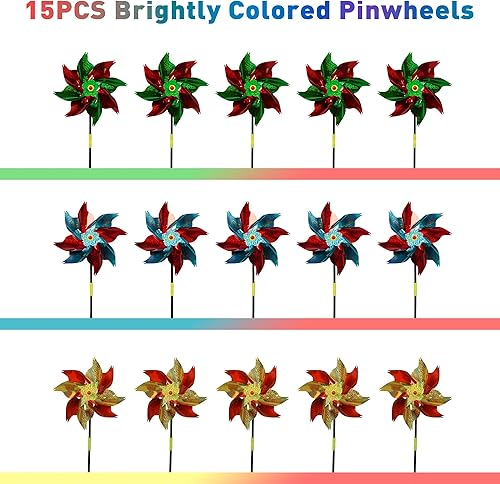 Miniatura 5 de PROLOSO Molino de viento decorativo de Mylar reflectante holográfico, 15 unidades, para jardín, patio, piscina