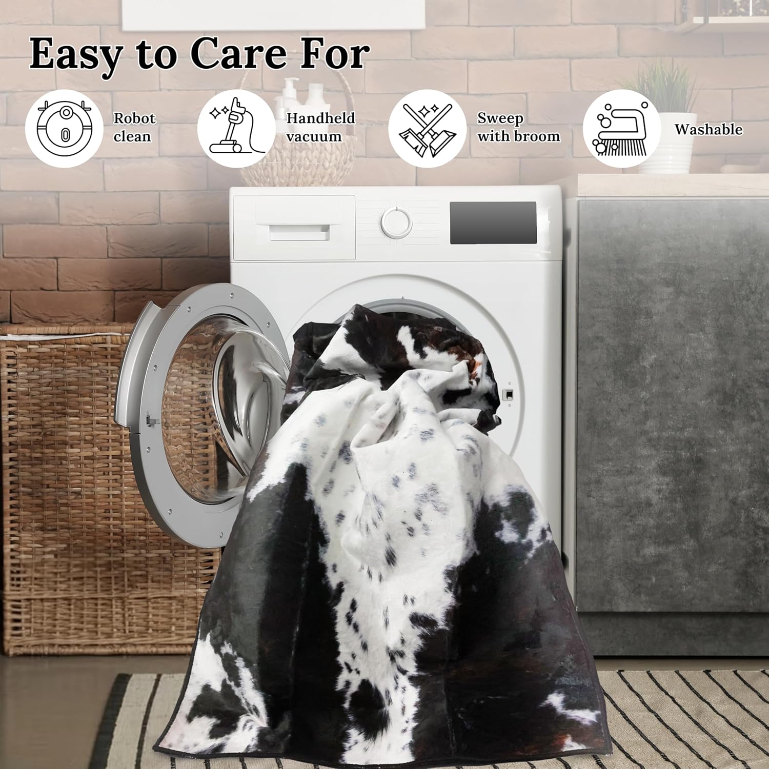 Western Area Rug 5x7 ft for Living Room Large Cow Print Non Slip Washable Rugs Ultra-Soft Low Pile Indoor Floor Mat Carpet for Bedrooms Playroom Office Kitchen