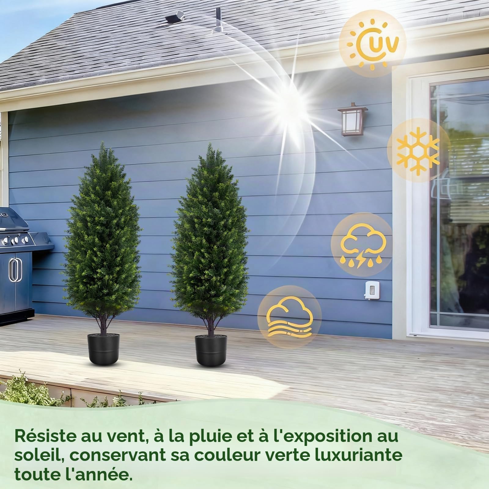 Lot de 2 arbres topiaires artificiels en cèdre de 90 cm pour l'extérieur, faux cyprès avec pot, faux pin en pot résistant aux UV, plantes de buis artificielles pour jardinières d'extérieur, porte