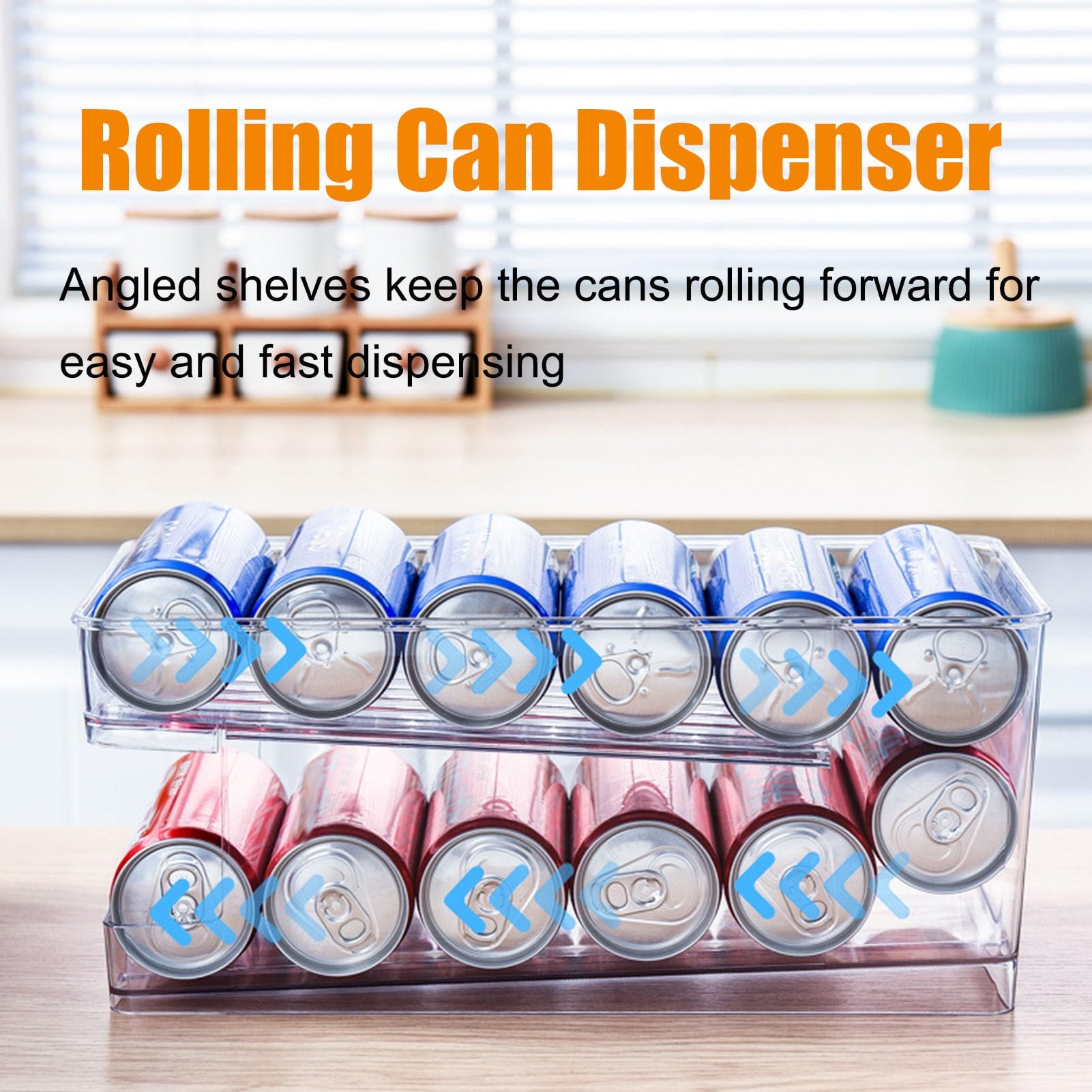 Drink Organizer Fridge Organizzatore Di Lattine Di Soda A 2 Livelli Per Frigorifero, Supporto Per Organizer Per Bevande Con Rotolamento Automatico Per Frigorifero, Ripiano Per Frigorifero Per Dispensa