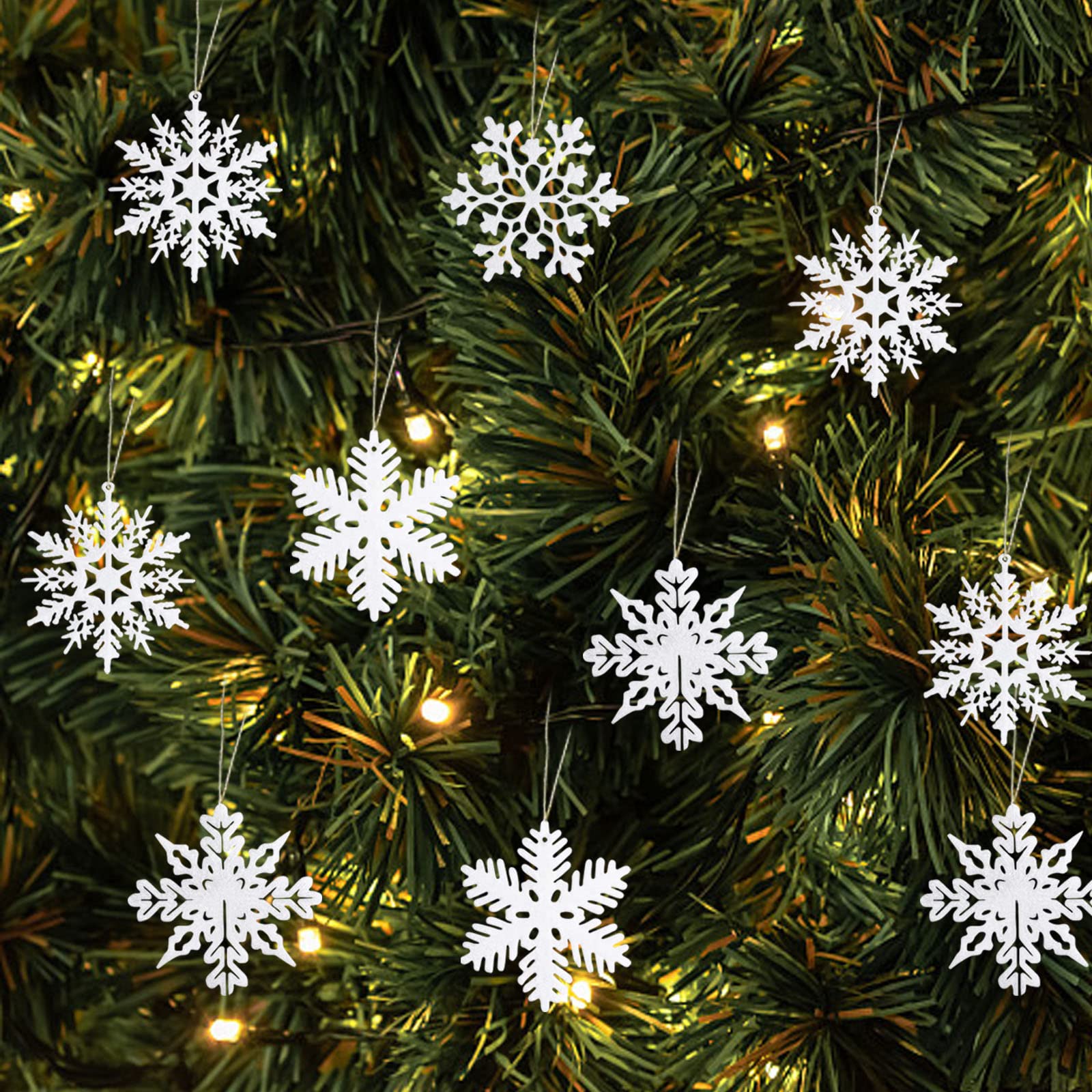 24 Pezzi Fiocchi di Neve per Albero di Natale, Ornamenti Natalizi con Fiocchi di Neve, con 24 Corde, Fiocchi di Neve da Appendere per Albero di Natale, Ornamenti Natalizi Scintillanti per Feste
