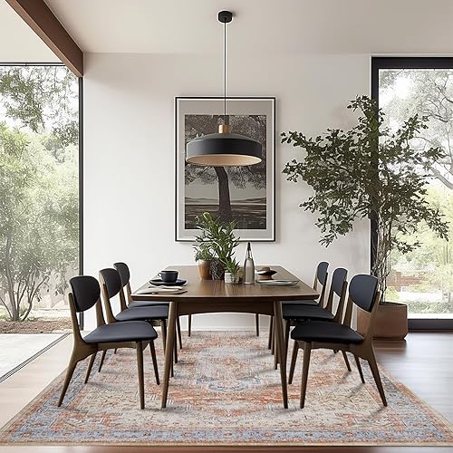 Vista 66 de Alfombra moderna de estilo bohemio para sala de estar, lavable, desgastada, con patrón de medallón de damasco, para sala de estar, hogar, oficina