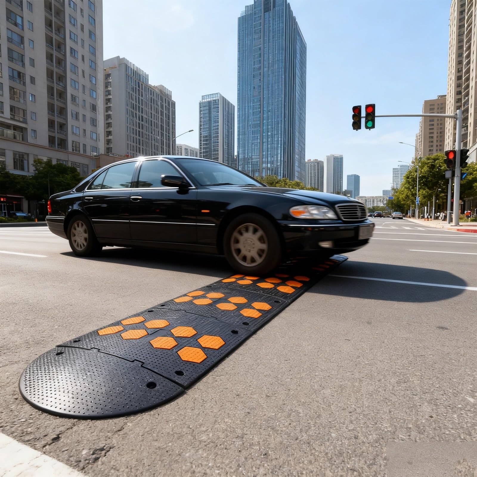 Badenes para Garaje de Caucho, 2 unidades Reductores de Velocidad, Soportan Hasta 100 toneladas, con 8 Tornillos de Expansión, para Carreteras, Urbanizaciones y Garajes(5cm/2in)