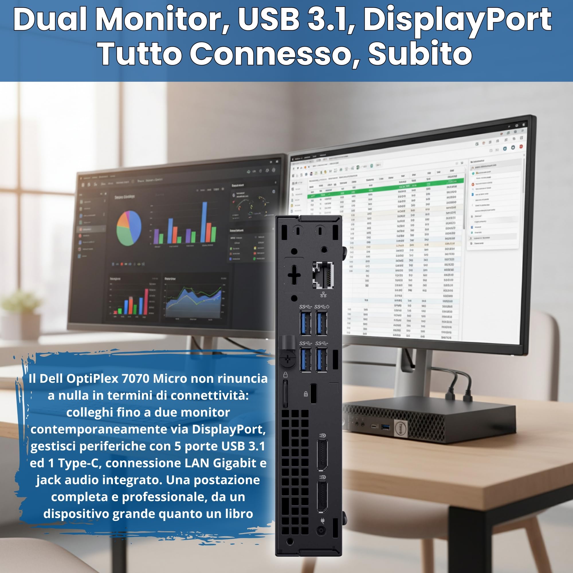 Dell OptiPlex 7070 Mini PC Compatto | Intel Core i9-9900 8 Core 16 Thread Turbo 5.0GHz | 16GB DDR4 | SSD NVMe 512GB | DisplayPort HDMI 4 USB | Windows 11 Pro | Ricondizionato | Garanzia 36 Mesi