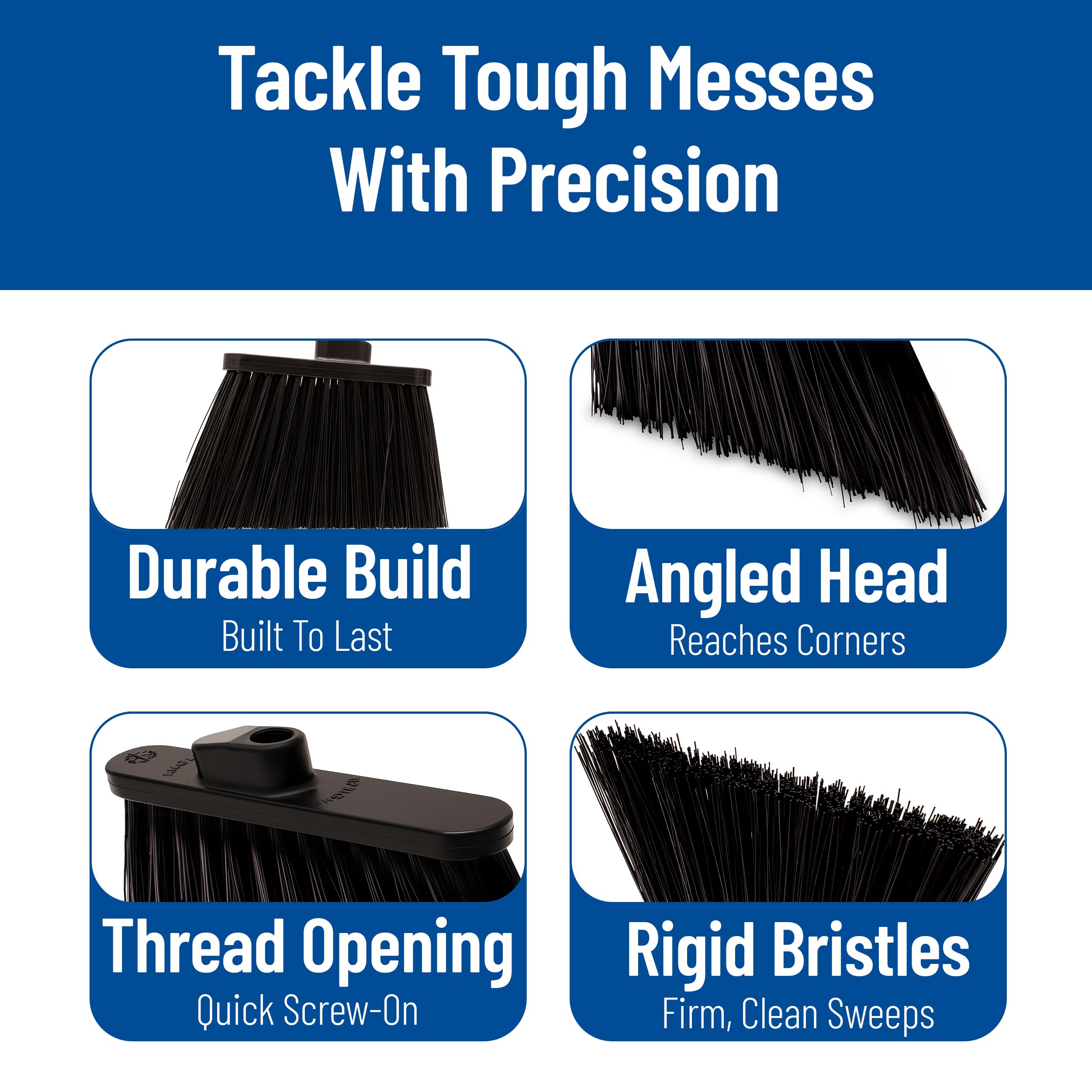 SPARTA Plastic Broom Head, Angled, Un-Flagged for Large Debris Indoor, Outdoor, Home, Restaurant, Lobby, Office, 12 Inches, Black