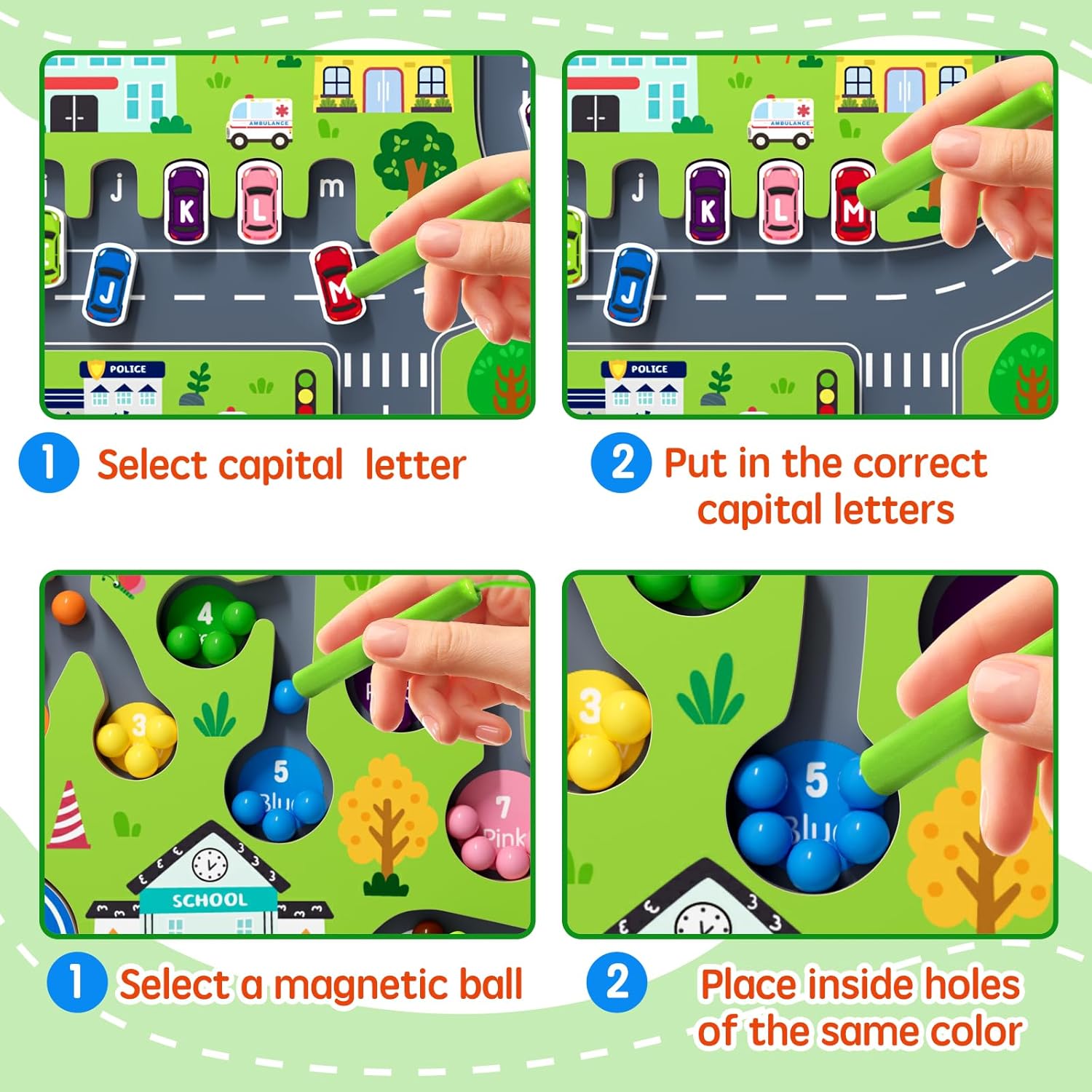 rifamee 2 in 1 Magnetic Color and Number Maze Magnet Alphabet Counting Double Sided Board Wood Puzzle Fine Motor Skills Montessori Preschool Toys Gifts for Boys and Girls 3-5 Age (Big Car, One Size)