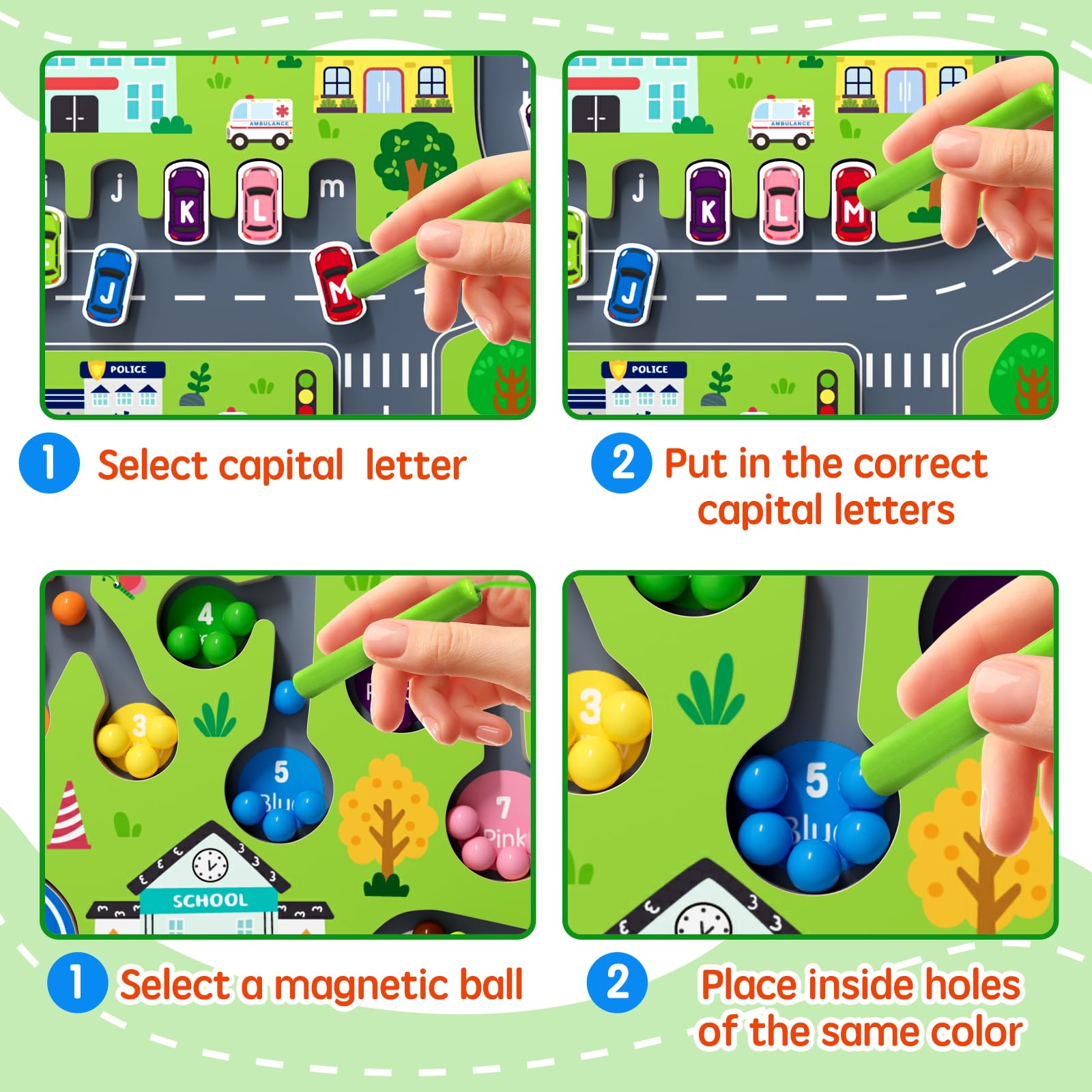 Laberinto magnético 2 en 1 para coche – Tabla de conteo magnético alfabeto – Puzzle de madera de doble cara – Juguete preescolar Montessori (gran coche, talla única)