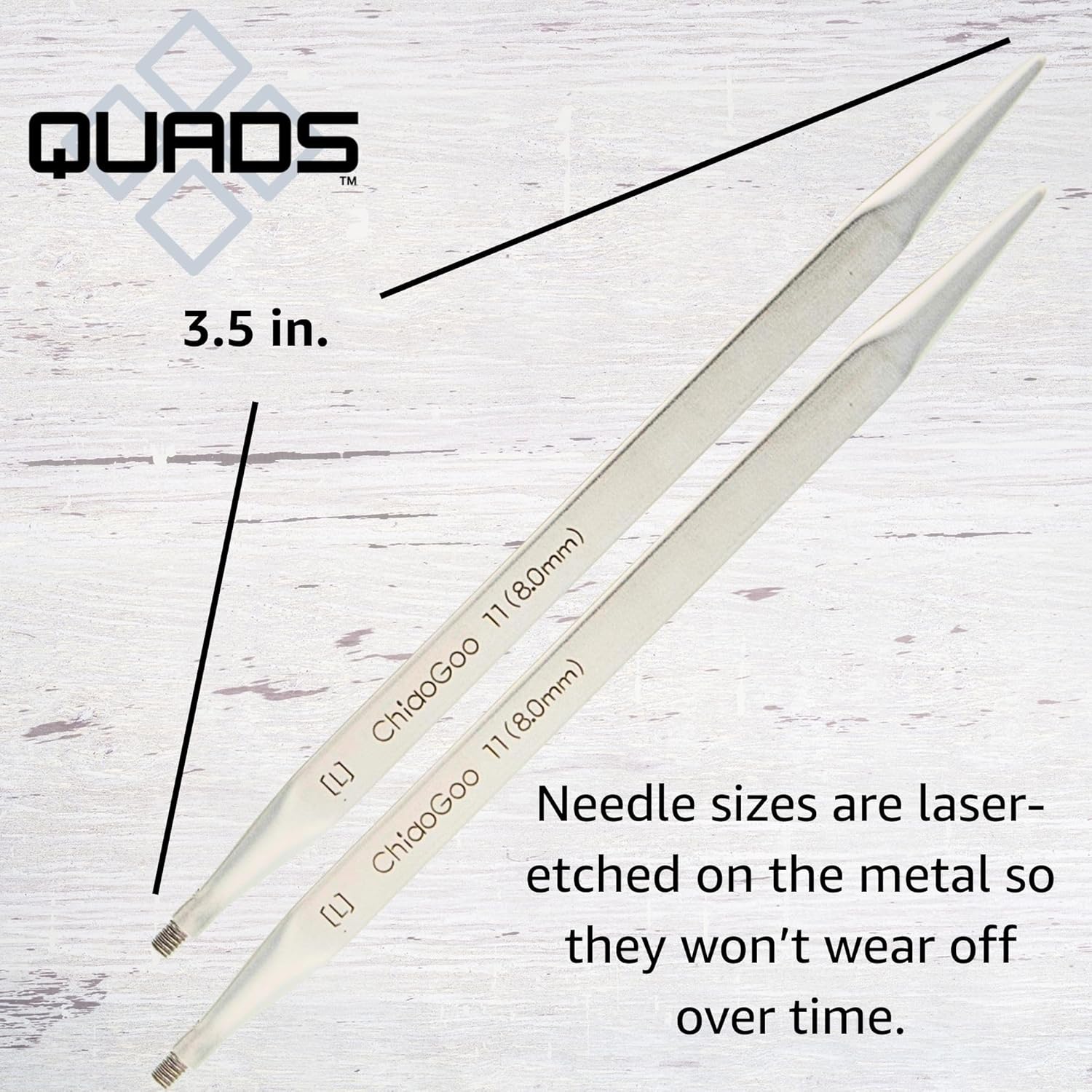 ChiaoGoo Quads 4 in. (10cm) US 7 (4.5 mm) Interchangeable Circular Knitting Needle Tips Stainless Steel [S] (uses Small Cables) with Stitch Holder