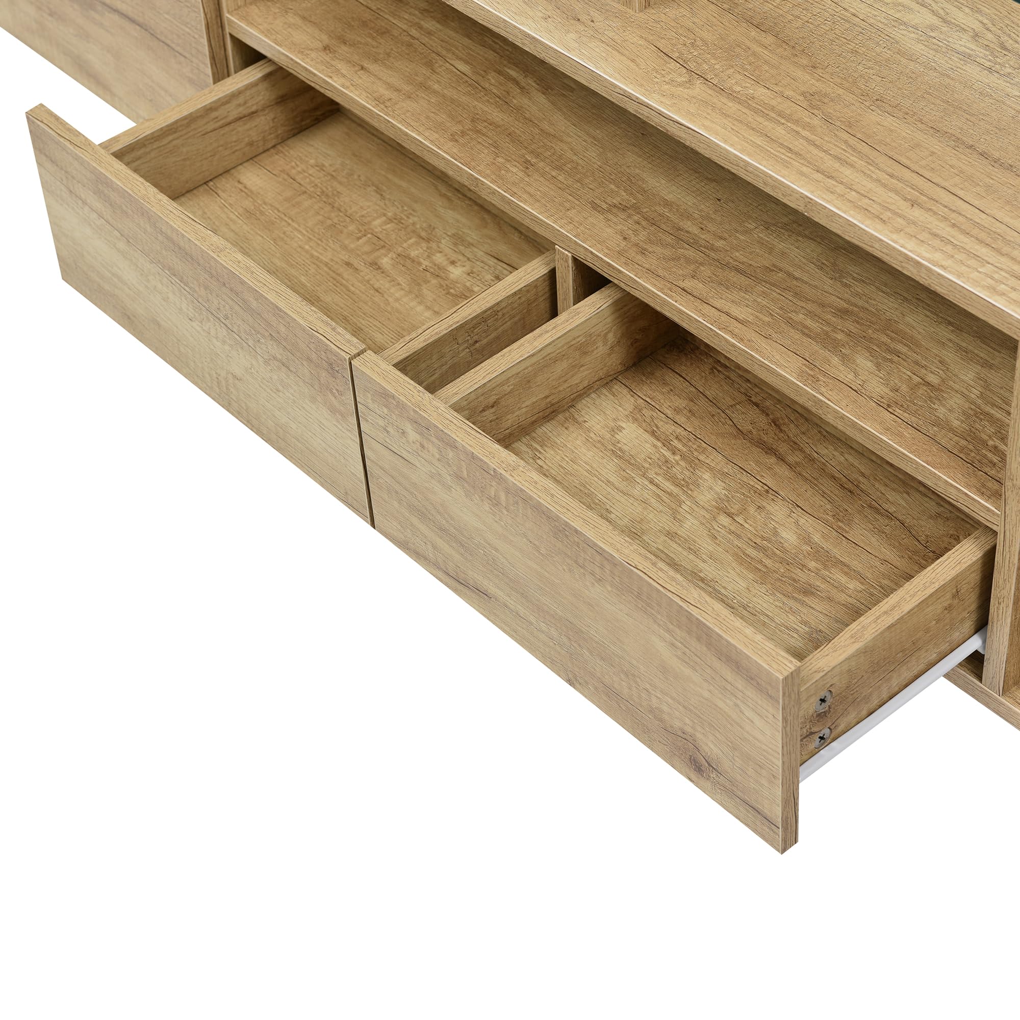 Mueble de TV de 200 cm, Elegante, Armario bajo de Alto Brillo con iluminación LED, Muebles de salón, diseño Moderno, Elegante Superficie de Cristal. (Color Madera, 200 cm)