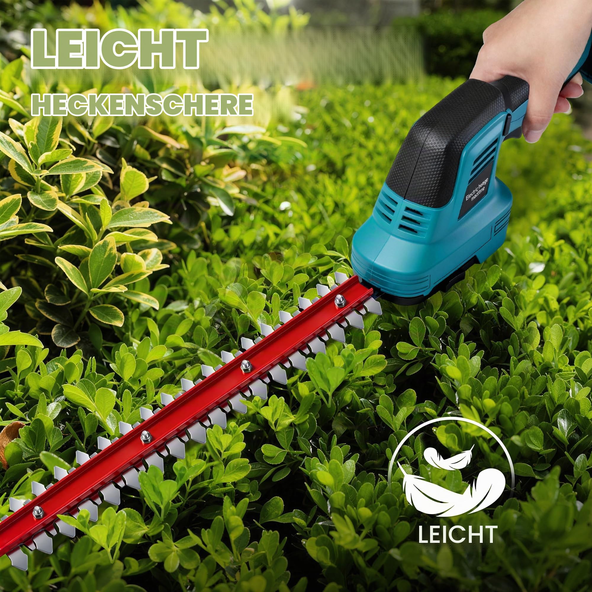 AearKing Akku Heckenschere, Handliche Grasschere und Strauchschere 21V & Ladegerät, 2 in 1 Elektrisch Gartenschere mit 35 cm Strauchschere & 15 cm Grasschere, Elektrische Heckenschere für Hecken