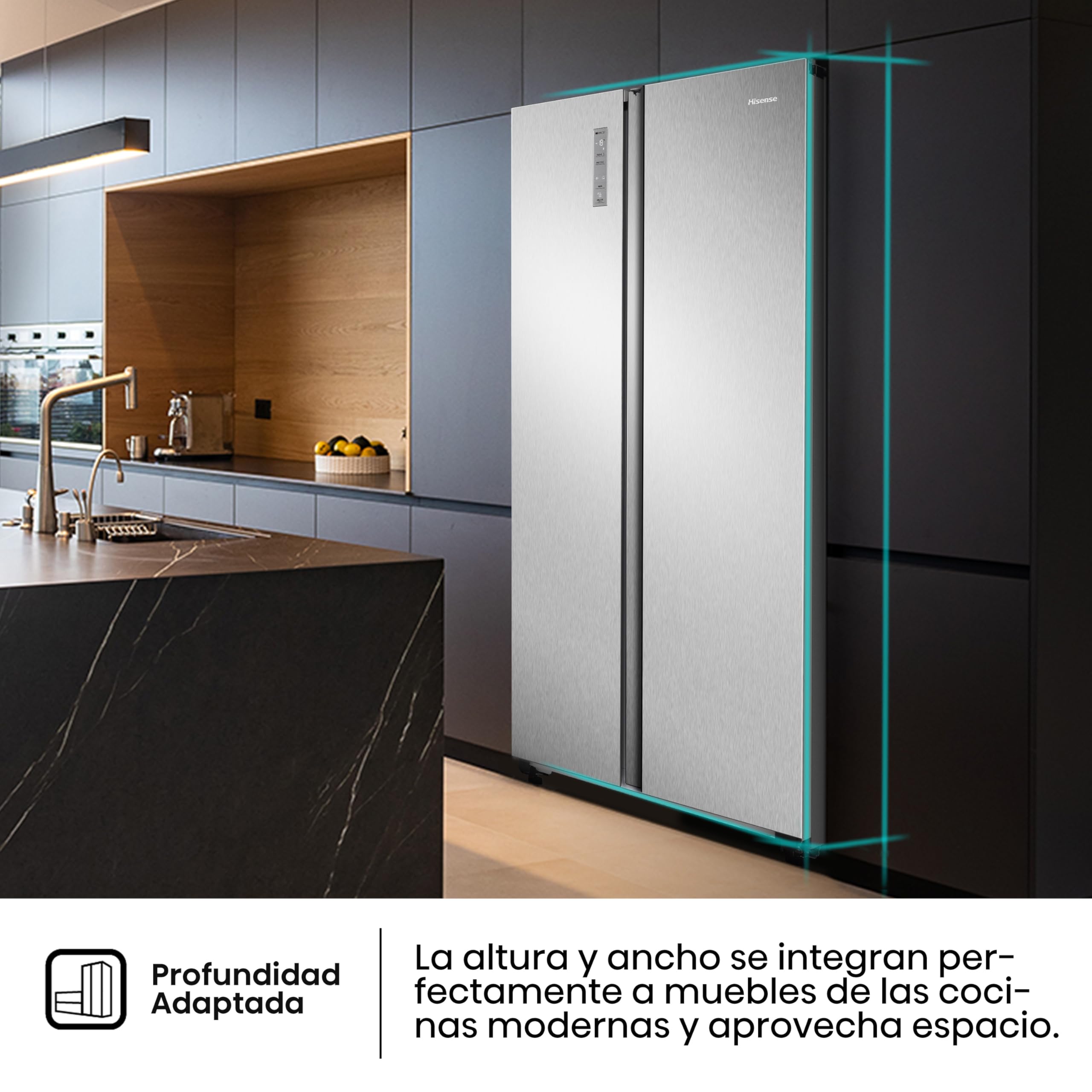 Hisense RS677N4ACC - Frigorífico Americano Dos Puertas, Eficiente Clase C, Capacidad 519 L, ALTO 178,6cm x ANCHO 91cm, Multi-Air Flow, Congelamiento Rápido, Cajón Frutas y Verduras, Color Inox