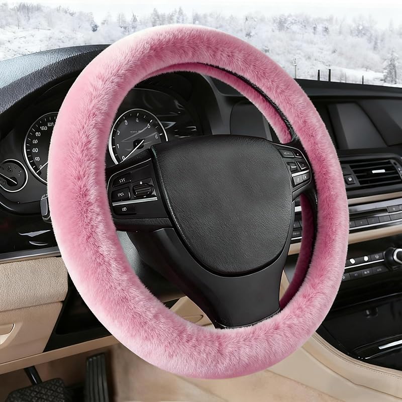 Capa para Volante de Pelúcia FBLOWMOD Rosa, Antiderrapante, 37–38 cm