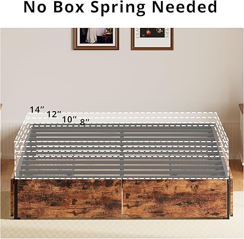 Miniatura 6 de LIKIMIO - Estructura de cama Queen con almacenamiento, 4 cajones y marcos de soporte de metal pesado y resistente, estable y sólida, sin ruidos, no