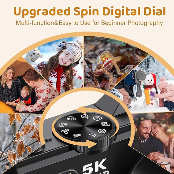 5K Dijital Kamera - Fotoğrafçılık için 75MP Dijital Fotoğraf Makineleri - YouTube için Vlog Kamerası - Otomatik Odaklama Video Kamera 3 inç 180 ° Çevirmeli Ekran 18X Zoom