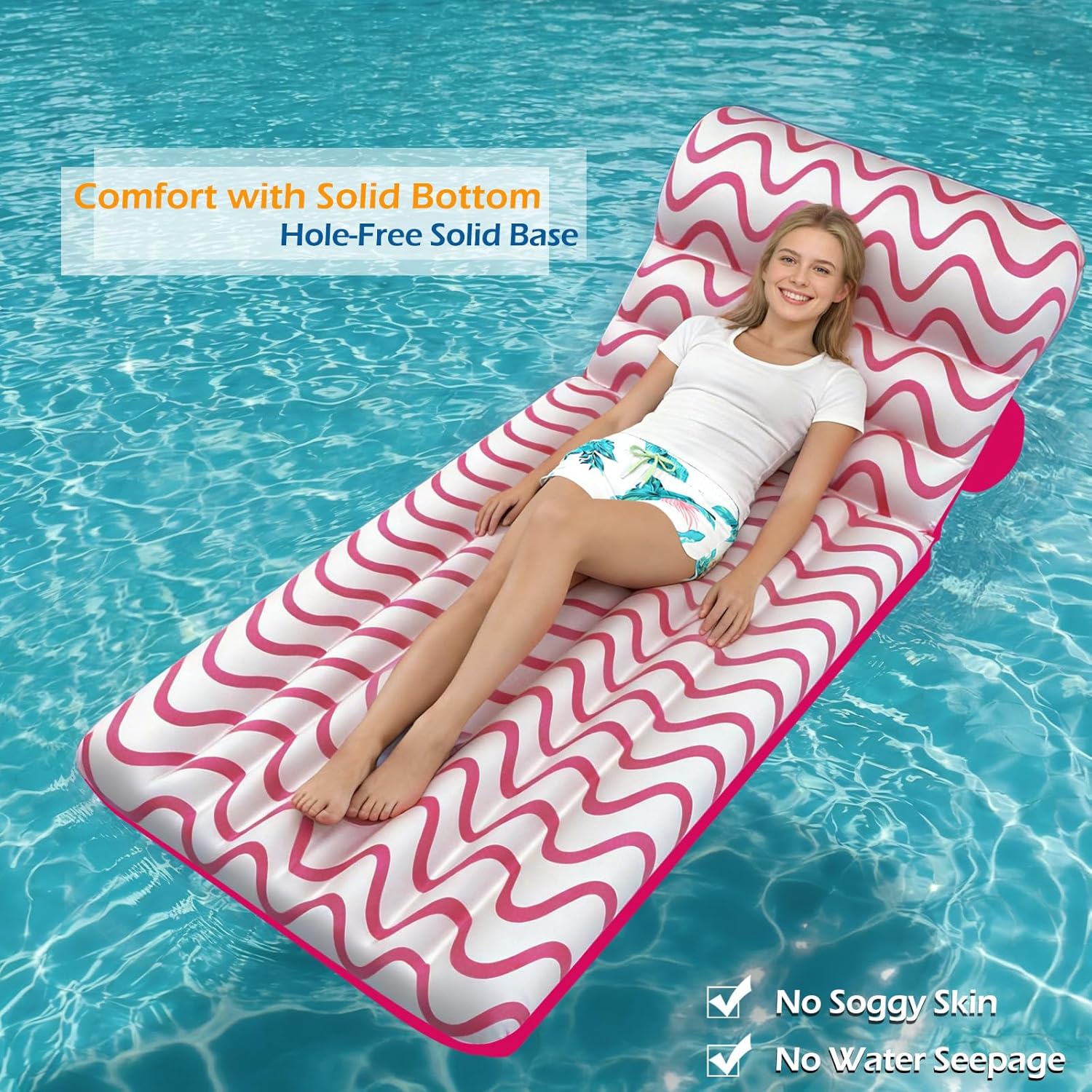 Jasonwell Inflatable Pool Float Adult - Ultra-Comfort Soft Fabric Pool Floaties Lounge Floats Floating Chair Raft with Adjustable Backrest Air Lounger Tanning Float for Pool Beach Party