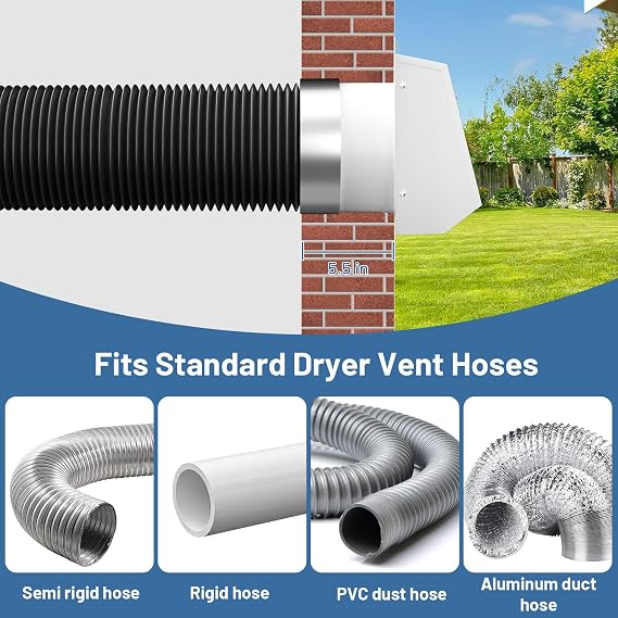 4 Inch Dryer Vent Cover Outside, Galvanized Steel Exterior Hooded Wall Vent Cover with Removable Screen & Cushioned Backdraft Flap, Exhaust Vent for House Through-Wall Dryer Vent Kit (White - 4 Inch)