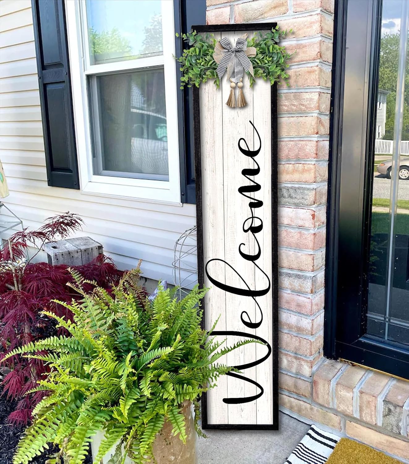 Surfapans Welcome Sign for Front Porch Standing 44.5"X9" Large Outdoor Decor Rustic Vertical Leaner Wood Frame Porch Tall Welcome Signs for Farmhouse Outside Front Door Wall Decorations (Black) Black-Wedding Gifts