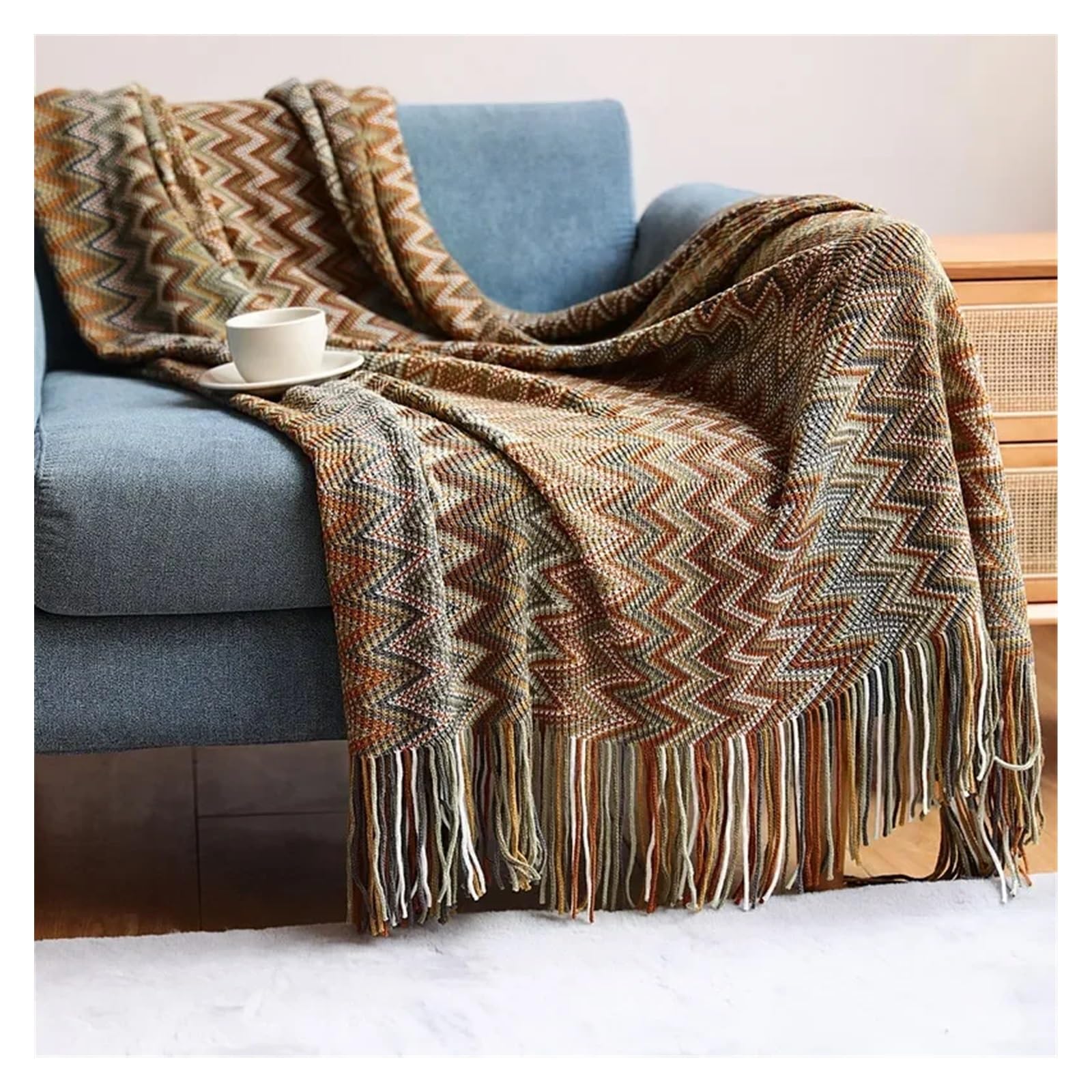 AMENGJ Sofaüberwurf Decke Kariert - Gestrickt 130x170cm Für Couch & Bett