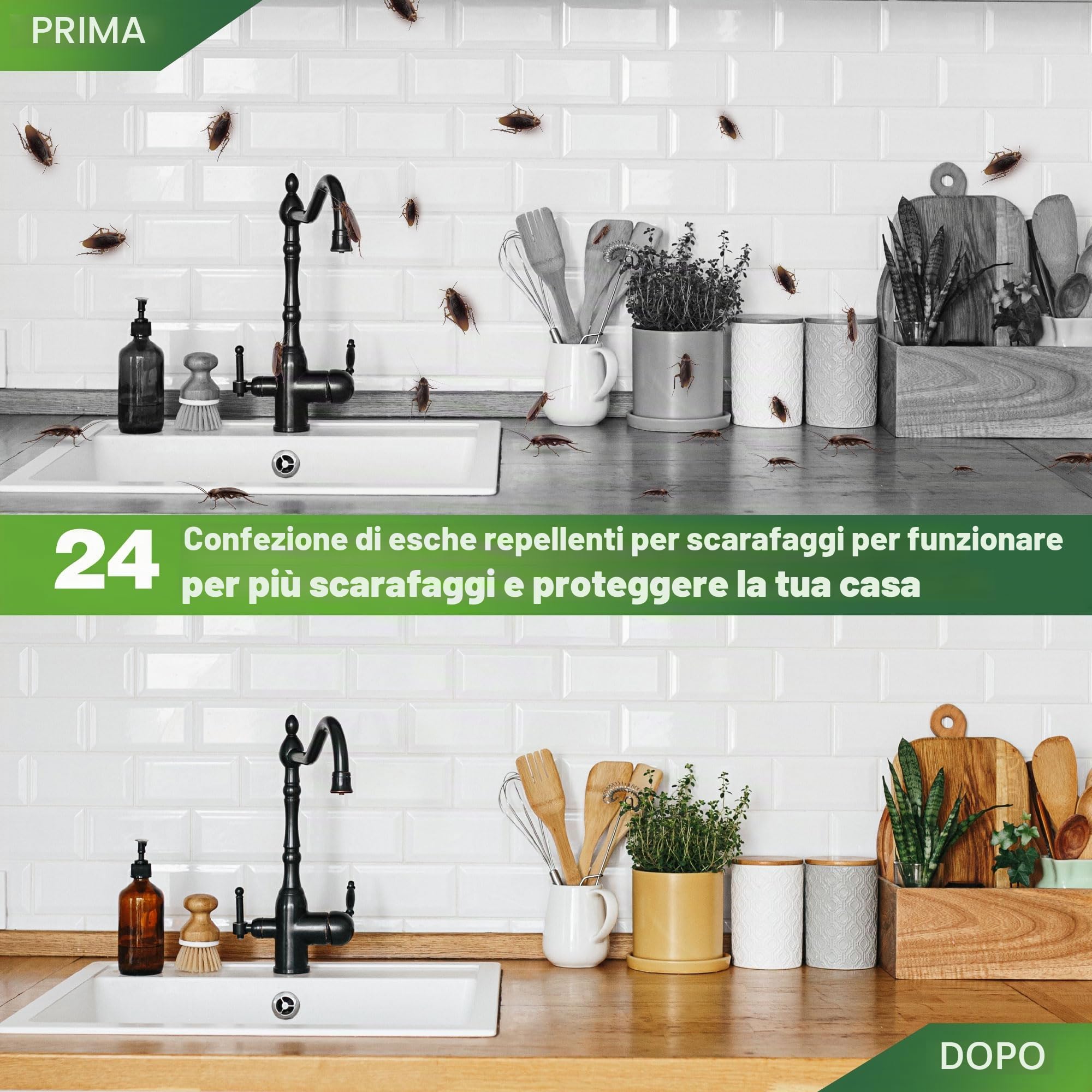 Confezione da 24 repellenti per scarafaggi per la casa, repellente naturale per scarafaggi per tenere lontani gli scarafaggi, potente esca per scarafaggi, deterrente per interni ed esterni, per