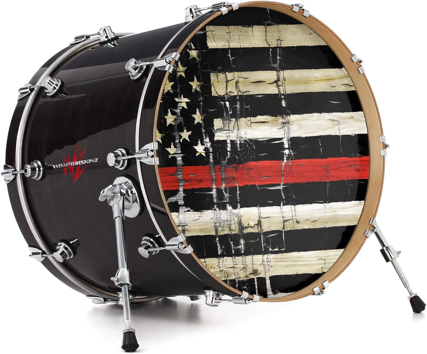 Vinyl Skin Decal Wrap for 22" Bass Kick Drum Head Painted Faded and Cracked Red Line USA American Flag - DRUM HEAD NOT INCLUDED