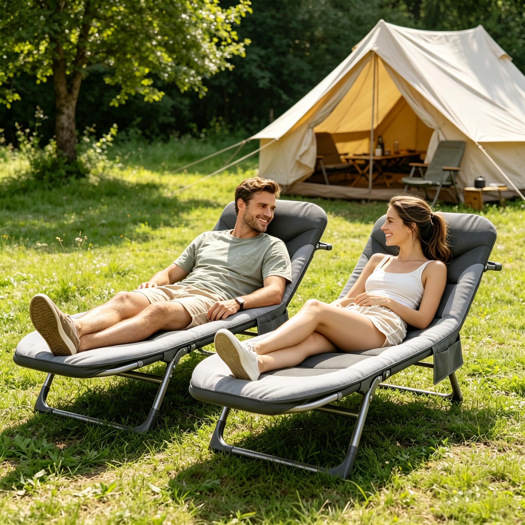 Lit de Camping Pliable 1 Personne XXL, Chaise de Camping Extra Large, 190 x 65 x 30 cm, 6 Dossiers Réglables, Charge Jusqu'à 150 kg - pour Intérieur, Extérieur, Jardin, Pêche