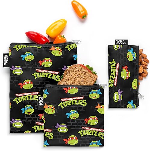 Simple Modern Nickelodeon Viacom - Bolsas reutilizables para aperitivos para niños, seguras para alimentos, sin BPA, sin ftalatos, cremallera