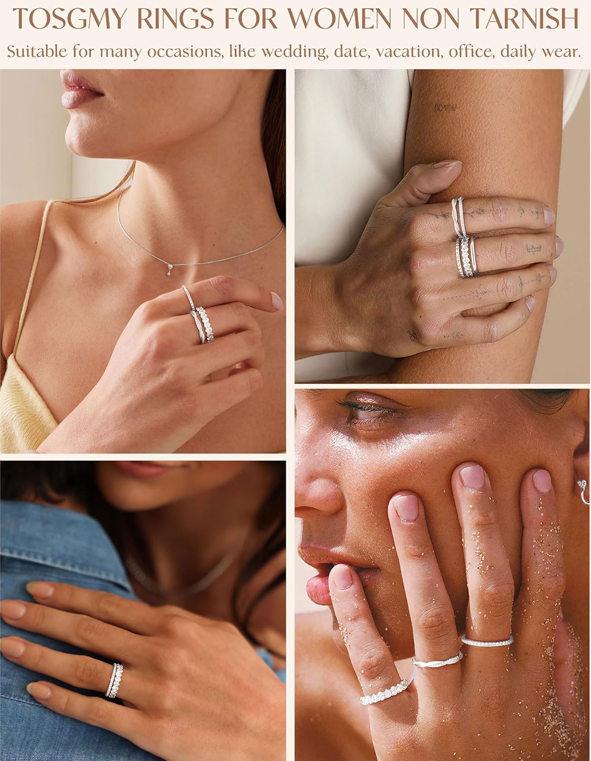 Stackable Gold Silver Rings for Women Non Tarnish Dainty 14K Gold/Silver Plated Stacking Thumb Ring Set Cubic Zirconia Eternity Wedding Bands Engagement Rings for Women Gold Jewelry Size 6-11 - Image 5