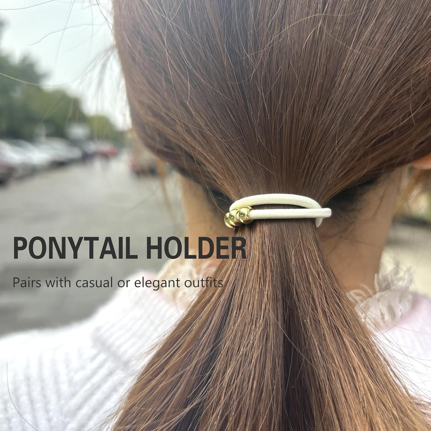 Blonde Bracelet Hair Ties for Women, 5 Pack Cute 3mm Thick Elastic Ponytail Holders Accessories for Thick Hair No Damage Stretchy Beaded Pony Tails Ties with Gold Metal Charms Beads
