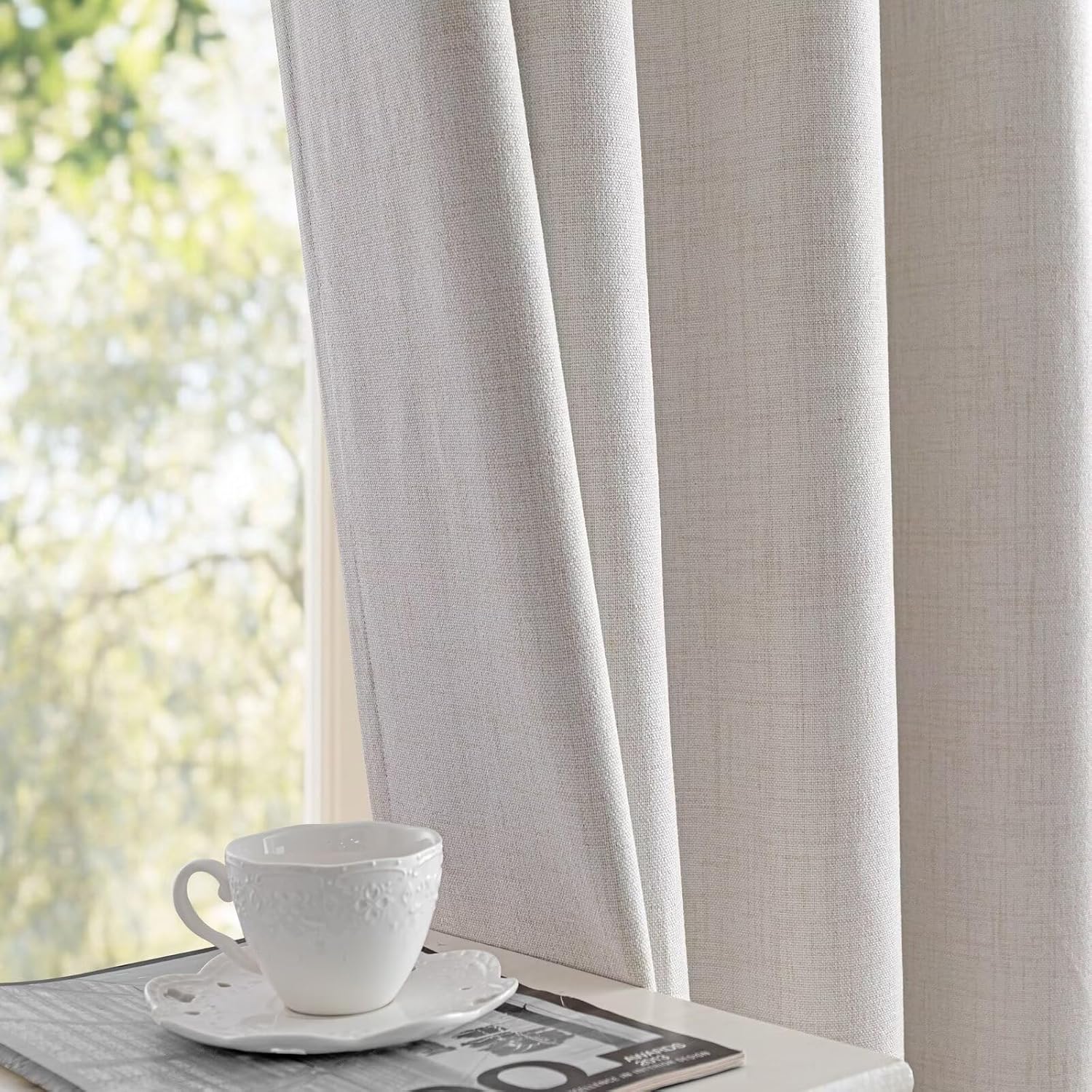 100% Blackout Curtains 108 inch Length 2 Panels Faux Linen Long Drapes for Bedroom Living Room Black Out Room Darkening Curtain Thermal Insulated Back Tab Rod Pocket(W37 x L108, Natural)