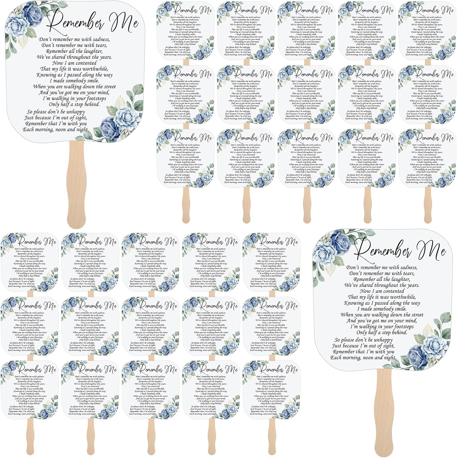 Teling 50 Pcs Funeral Favors for Guests Memorial Paper Fans Handheld Remember Me Hand Held Parlor Paper Fans with Wooden Handle Hand for Celebration of Life Decorations Sympathy Gift(Greenery)