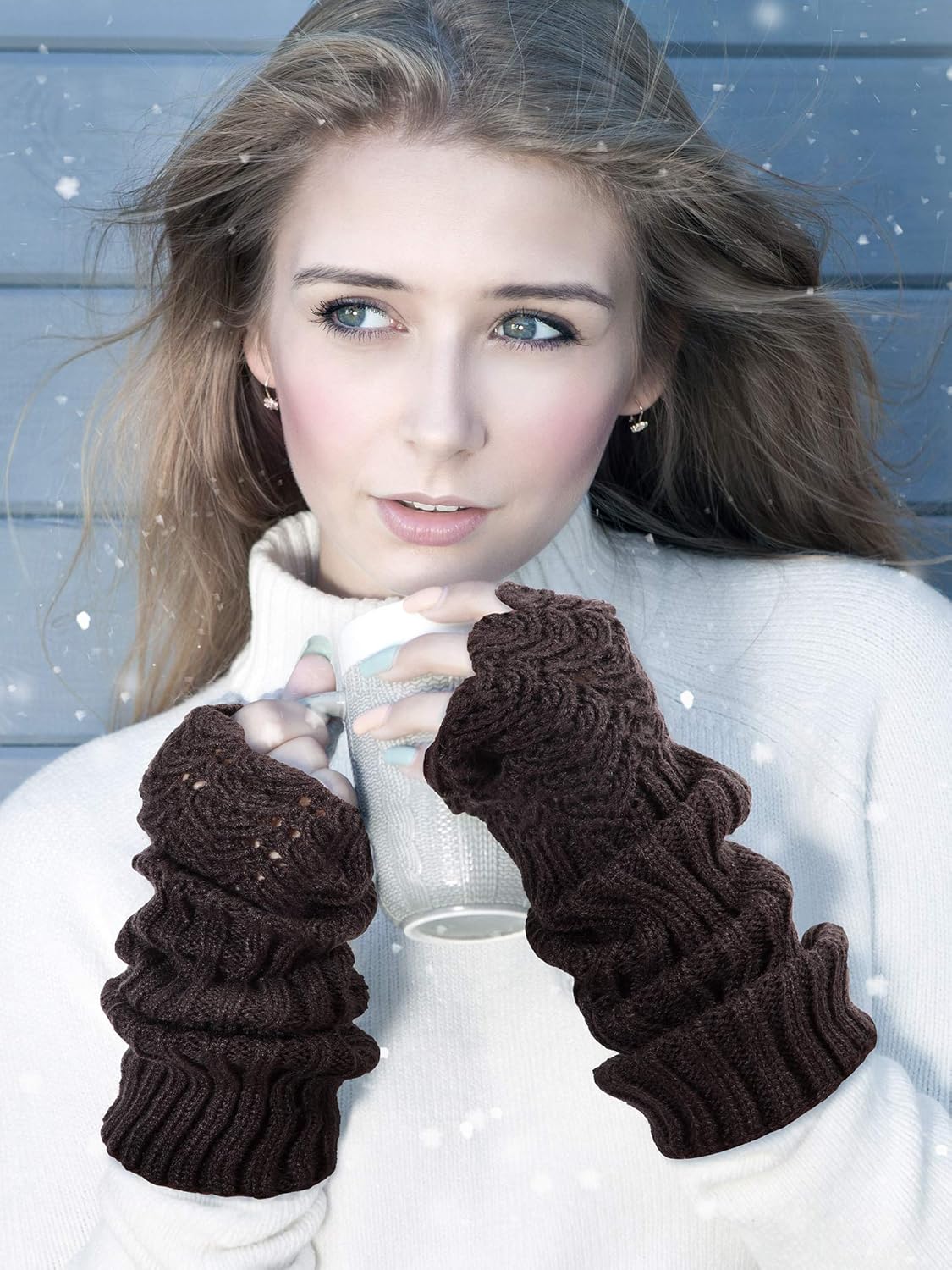 SATINIOR 5 Pairs Arm Warmer Long Fingerless Gloves Knit Open Finger Wrist Warmers Arm Sleeves Socks with Thumb Hole for Women Adult - Image 7