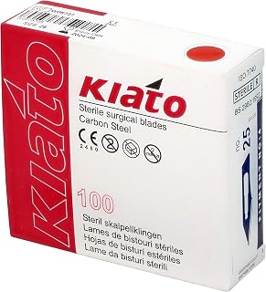 KIATO No.25 STERILE SWISS Carbon Steel Semi Circular Cutting Edge Ultra Thin Sharp Surgical Scalpel Blades Individually Wrapped in Foils High Quality Disposable 100-count Box Long Expiry Date